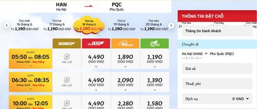 Giá vé của Vietjet Air cũng không còn đắt đỏ cho chặng Hà Nội - Phú Quốc. Việc giá vé hạ nhiệt đang kích cầu khách mua.