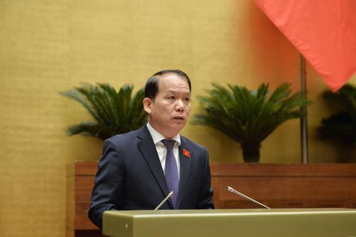 Chủ nhiệm Ủy ban Pháp luật Hoàng Thanh Tùng trình bày Báo cáo giải trình, tiếp thu, chỉnh lý dự thảo Nghị quyết Chương trình xây dựng luật, pháp lệnh năm 2025, điều chỉnh Chương trình xây dựng luật, pháp lệnh năm 2024. Ảnh: Hồ Long
