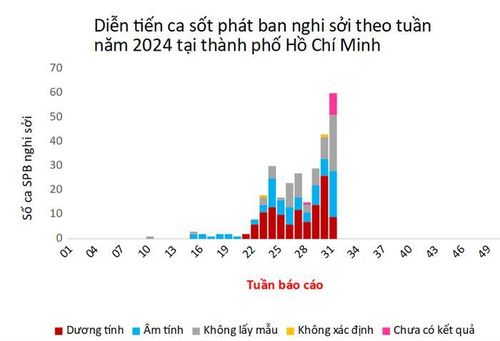 Biểu đồ thể hiện ca sốt phát ban nghi sởi theo tuần năm 2024 tại TPHCM - Nguồn: HCDC