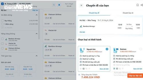 Giá vé máy bay chặng Hà Nội - Nha Trang dịp nghỉ lễ 2/9 có giá gần 7,5 triệu đồng. (Ảnh chụp màn hình).