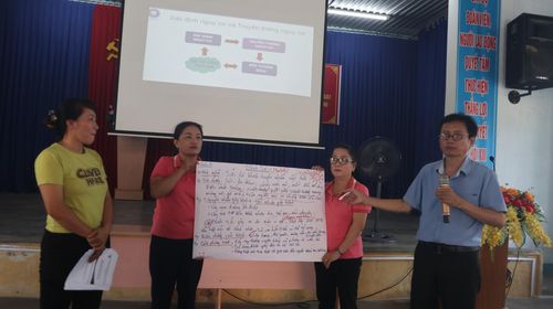 Thảo luận nhóm về truyền thông phòng, chống bệnh sởi tại lớp tập huấn ở Trung tâm Y tế TP. Cam Ranh.