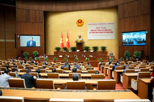Chủ tịch Quốc hội Trần Thanh Mẫn dự và phát biểu chỉ đạo Hội nghị Tổng kết công tác năm 2024 và triển khai công tác năm 2025 của Văn phòng Quốc hội - Ảnh: Phạm Thắng