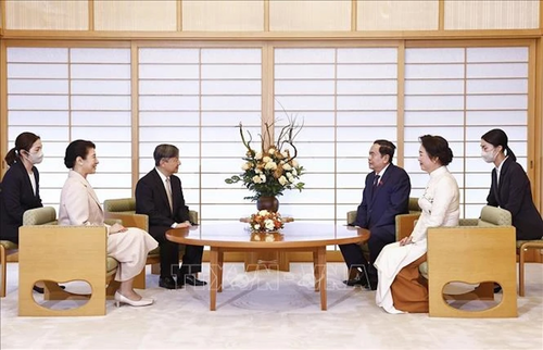 Chủ tịch Quốc hội Trần Thanh Mẫn và Phu nhân hội kiến Nhà vua Naruhito và Hoàng hậu Nhật Bản Masako. Ảnh: TTXVN