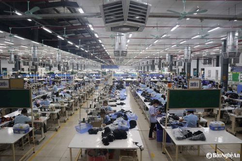 Sản xuất hàng xuất khẩu ở Công ty may Haivina Kim Liên. Ảnh: Thanh Phúc