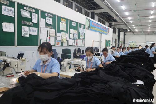 Xuất khẩu hàng hóa dệt may sang châu Âu ở Khu công nghiệp Nam Giang. Ảnh: Thanh Phúc