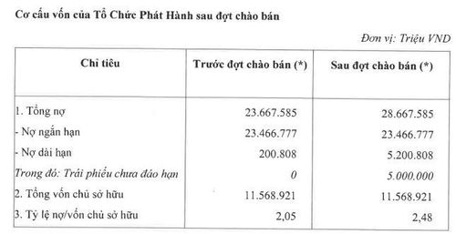Cơ cấu vốn của VPS sau đợt chào bán trái phiếu.