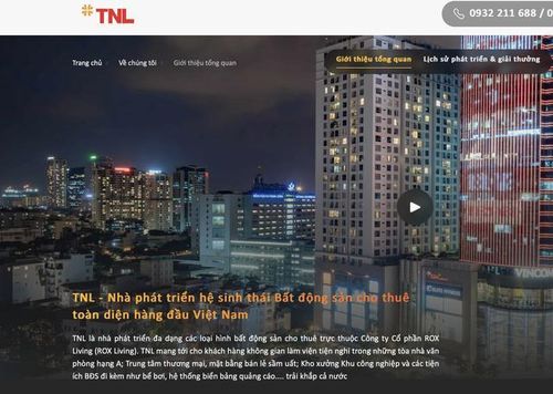 Thông tin giới thiệu trên website của Đầu tư và cho thuê tài sản TNL.