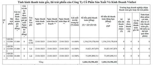 Tình hình thanh toán gốc, lãi trái phiếu của VinFast.