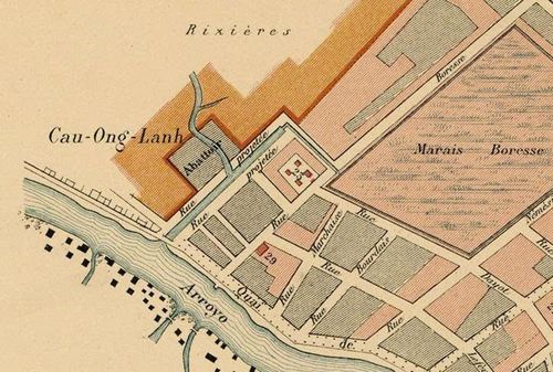  Bản đồ Sài Gòn 1878, cầu Ông Lãnh khi đó nối liền đường Quai de I’Arroyo Chinois 