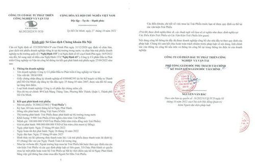 Kết quả phát hành lô trái phiếu TCDH2227002 năm 2022.