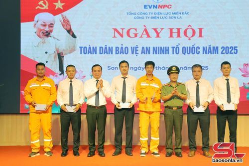 Các cá nhân của Công ty Điện lực Sơn La được biểu dương tại Ngày hội “Toàn dân bảo vệ ANTQ” năm 2025.