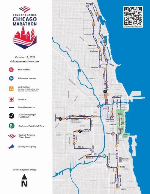 Sơ đồ đường chạy Chicago Marathon 2025