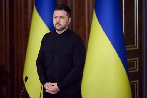 Tổng thống Ukraine Volodymyr Zelensky tổ chức một cuộc họp báo tại Kiev ngày 10/10. Ảnh: REUTERS