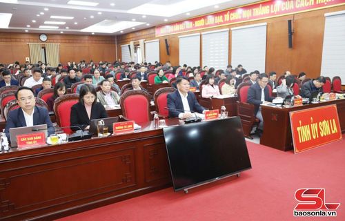 Các đại biểu dự Hội nghị tại điểm cầu tỉnh Sơn La. 