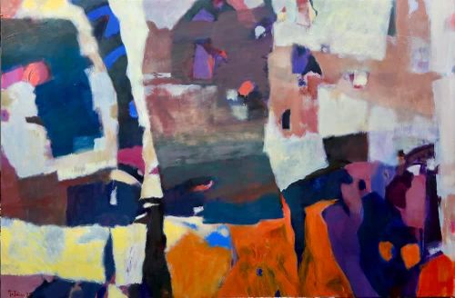 Tác phẩm: “Trẩy hội”, kích thước 100x150cm, sáng tác 2025, Đỗ Minh Tâm