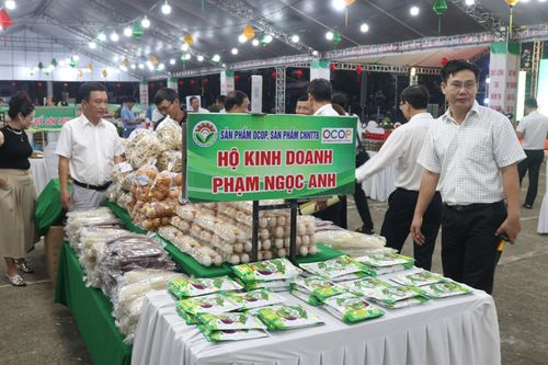 Sản phẩm công nghiệp nông thôn tiêu biểu của hộ sản xuất, tổ hợp tác, hợp tác xã góp mặt tại Hội chợ xã Tiên Phước năm 2025. Ảnh: HOÀNG LIÊN