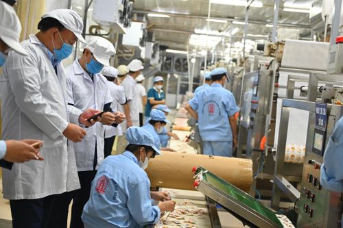 Đoàn khảo sát tình hình sản xuất, kinh doanh và khả năng cung ứng sản phẩm ra thị trường tại Công ty TNHH Chế biến thực phẩm Đức Hạnh. Ảnh: Bộ Công Thương