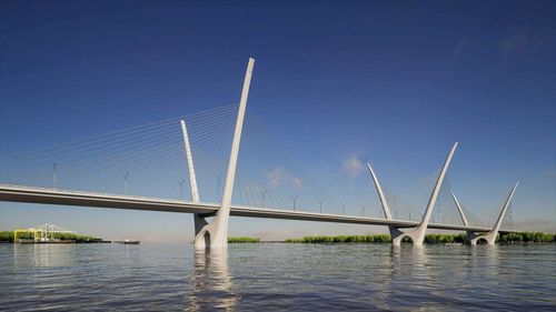 Phối cảnh cầu Thượng Cát bắc qua sông Hồng khi hoàn thành.