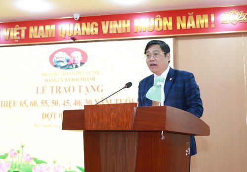 Bí thư Đảng ủy, Chủ tịch HĐND xã Đại Thanh Đặng Đức Quỳnh phát biểu tại buổi lễ. Ảnh: Mai Duyên
