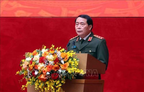 Thượng tướng Lê Quốc Hùng, Ủy viên Trung ương Đảng, Thứ trưởng Bộ Công an phát biểu. Ảnh: Phạm Kiên/TTXVN