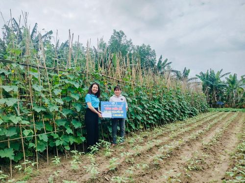Hội Liên hiệp Phụ nữ xã Đại Lộc trao tặng cây giống, gà giống cho các hội viên khó khăn. Ảnh: P.A