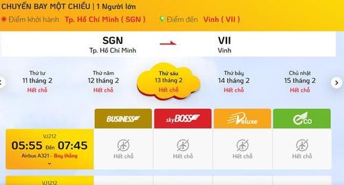Vé máy bay hãng Vietjet Air chặng TPHCM - Vinh đã bán hết. Ảnh: Khả Hưng.