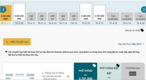 Vé máy bay Vietnam Airlines chặng TPHCM - Thanh Hóa đã bán hết. Ảnh: Khả Hưng.