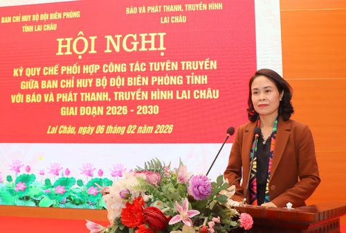 Đồng chí Đào Bích Vân - Tỉnh ủy viên, Giám đốc Báo và Phát thanh, truyền hình Lai Châu phát biểu tại hội nghị.