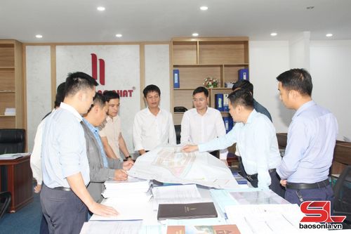 Cán bộ, kỹ thuật Công ty CP NTF Hoàng Phát xem bản đồ quy hoạch.