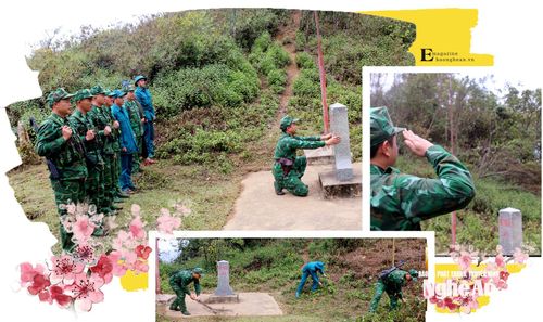 Đồn biên phòng Tri Lễ kiểm tra đường biên, cột mốc; Tổ công tác Huồi Mới phối hợp tuần tra, phát quang quanh khu vực cột mốc. Ảnh: K.L