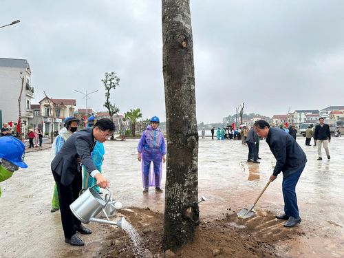 Các đại biểu và nhân dân tham gia trồng cây. Ảnh: Phương Lộc