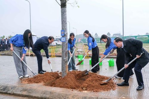  Lãnh đạo tỉnh Thái Nguyên trồng cây cùng các thanh niên tình nguyện. 