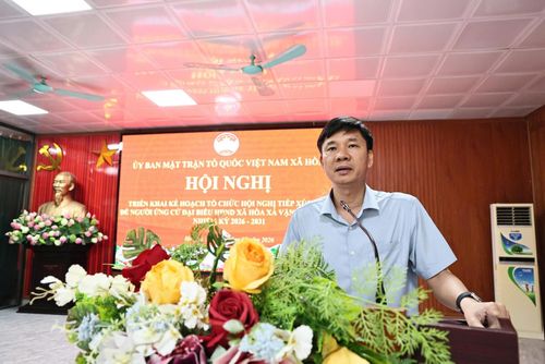 Bí thư Đảng ủy, Chủ tịch HĐND xã Hòa Xá Nguyễn Văn Định phát biểu. Ảnh: Huy Nguyện