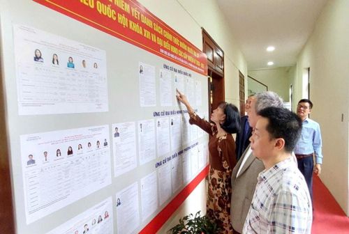 Phường Bạch Mai đã hoàn thành việc niêm yết tiểu sử của các ứng cử viên đại biểu Quốc hội và HĐND các cấp. Ảnh: Đình Hiệp