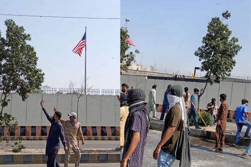  Người biểu tình bên ngoài Lãnh sự quán Mỹ ở Karachi, Pakistan. Ảnh: X