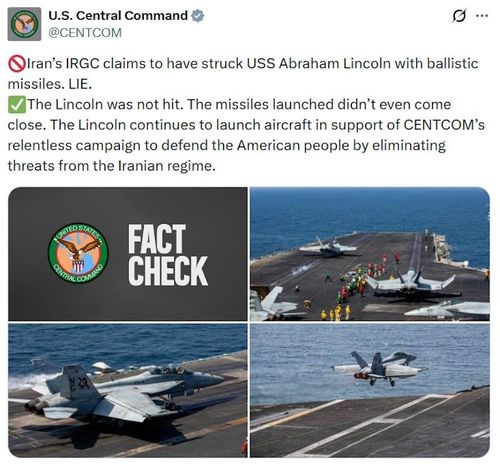 Bài đăng của CENTCOM trên mạng xã hội.