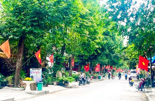 Các ngõ phố tại phường Sầm Sơn rợp bóng cờ đỏ sao vàng trong ngày ăn Tết lại.