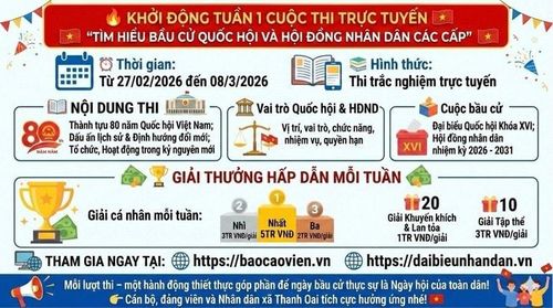 Xã Thanh Oai phát động hưởng ứng cuộc thi trực tuyến "Tìm hiểu bầu cử Quốc hội và HĐND các cấp". Ảnh: Nguyễn Lý