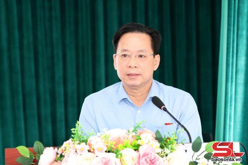 Đồng chí Hoàng Văn Nghiệm, Ủy viên Ban Chấp hành Trung ương Đảng, Bí thư Tỉnh ủy, Trưởng Đoàn đại biểu Quốc hội tỉnh, phát biểu tại hội nghị.
