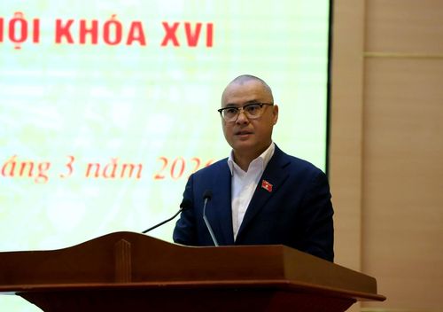 Đồng chí Phạm Đại Dương - Ủy viên Ban Chấp hành Trung ương Đảng, Bí thư Tỉnh ủy Phú Thọ, ĐBQH khóa XV trình bày chương trình hành động.