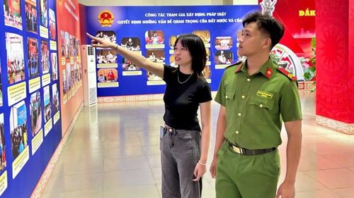  Các bạn trẻ tham quan triển lãm. 