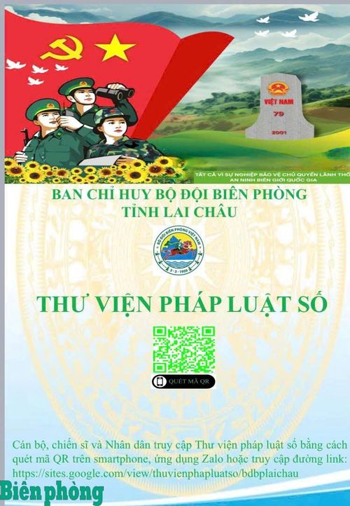 Áp phích có đường link và mã QR truy cập "Thư viện pháp luật số" của Bộ đội Biên phòng tỉnh Lai Châu. Ảnh: Đức Duẩn