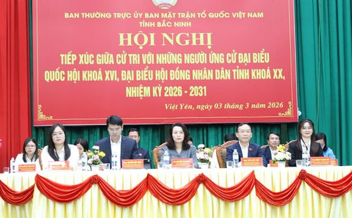 Phó Bí thư Thường trực Tỉnh ủy Bắc Ninh Nguyễn Thị Hương và các ứng cử viên tiếp xúc cử tri