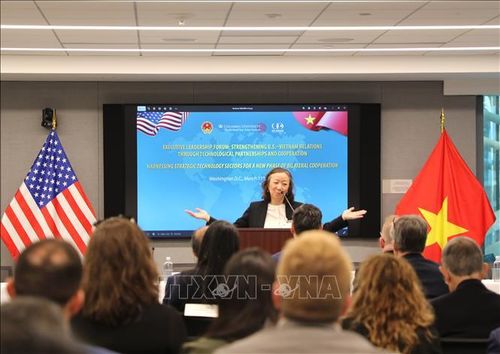 Giáo sư Nguyễn Thị Liên Hằng, Giám đốc Viện Nghiên cứu Đông Á Weatherhead (Đại học Columbia, Mỹ) phát biểu tại hội thảo. Ảnh: Ngọc Quang/PV TTXVN tại Mỹ