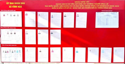 Bảng niêm yết danh sách ứng cử viên ĐBQH và đại biểu HĐND tỉnh, xã nhiệm kỳ 2026- 2031