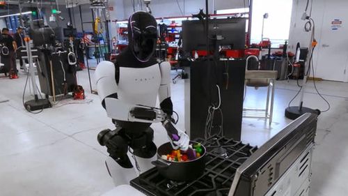 Robot hình người Optimus đang nấu ăn. Ảnh: @elonmusk / X