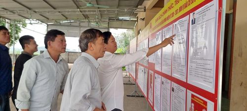 Cử tri xã Đại Đình xem danh sách các ứng cử viên được niêm yết trước ngày bầu cử.