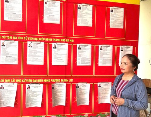 Bà Hà Minh Tâm, cử tri của Tổ dân phố Nội thuộc Tổ bầu cử số 2 phường Thanh Liệt. Ảnh: Đào Tuyết
