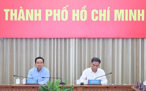 Chủ tịch UBND TPHCM Nguyễn Văn Được (áo xanh) chủ trì hội thảo.