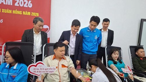 Các tình nguyện viên hiến máu tại chương trình.
